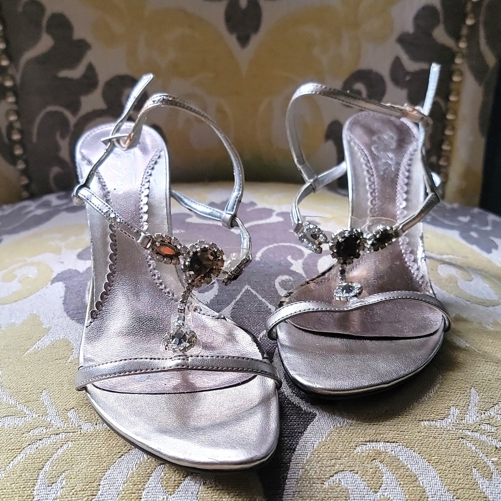 Silver Kitten heeled dress sandals